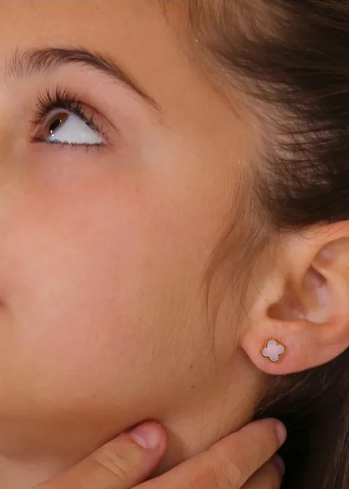 Say It With Children's Gold Pink Clover Earrings - One Size Image 2