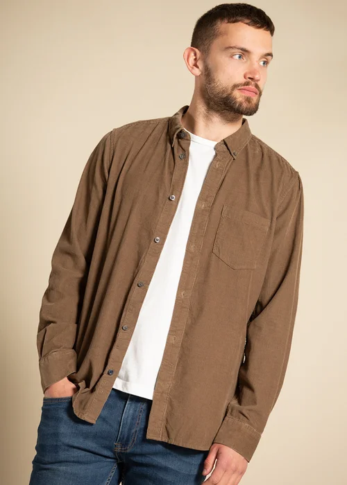 French Connection Khaki Cotton Cord Long Sleeve Shirt - S Image 3
