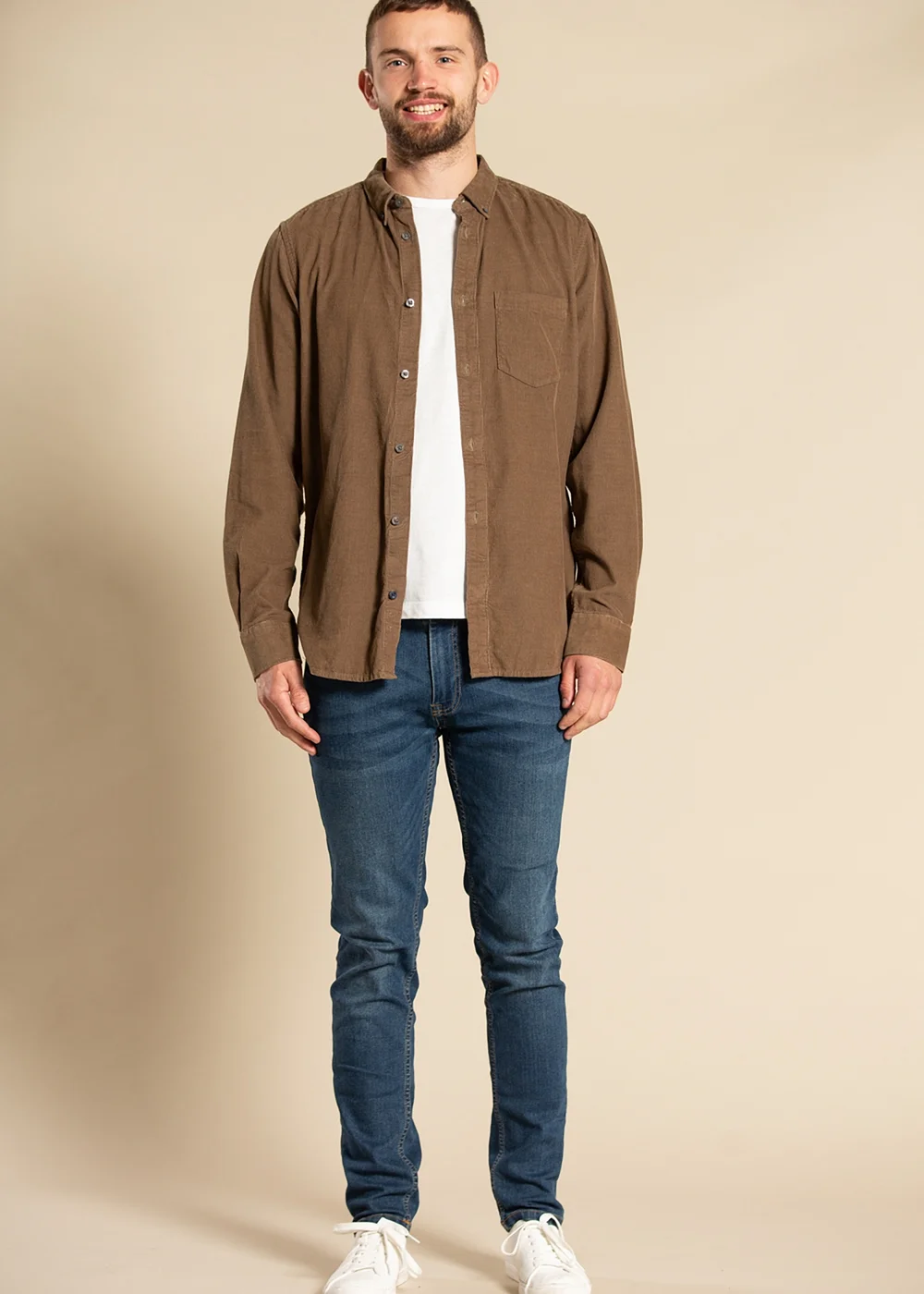 French Connection Khaki Cotton Cord Long Sleeve Shirt - S Image 4