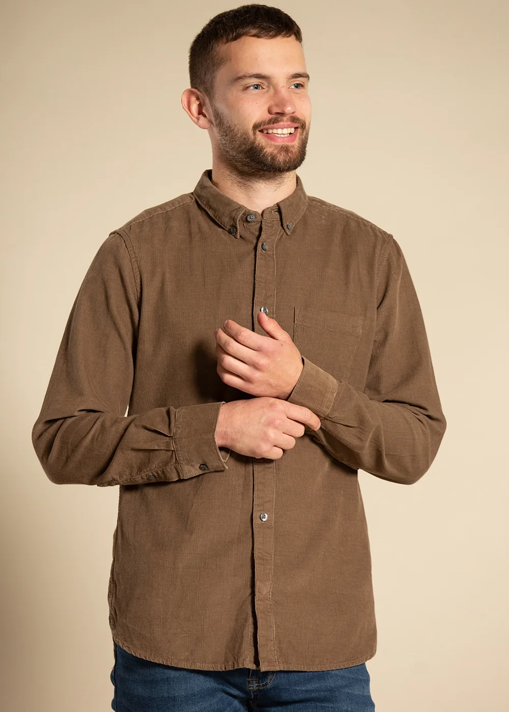 French Connection Khaki Cotton Cord Long Sleeve Shirt - S Image 1