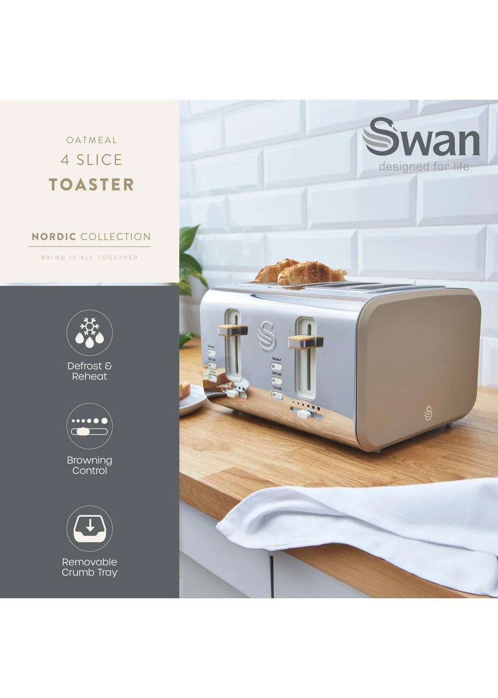 Swan 4 Slice Nordic Style Toaster - One Size Image 3