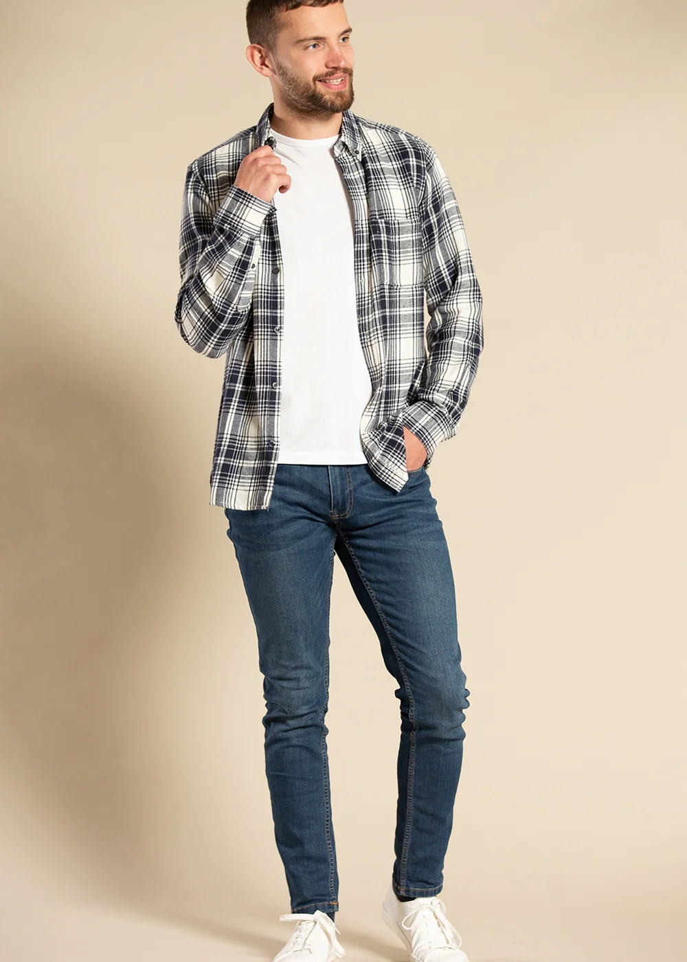 French Connection Ecru Cotton Flannel Long Sleeve Shirt - S Image 4