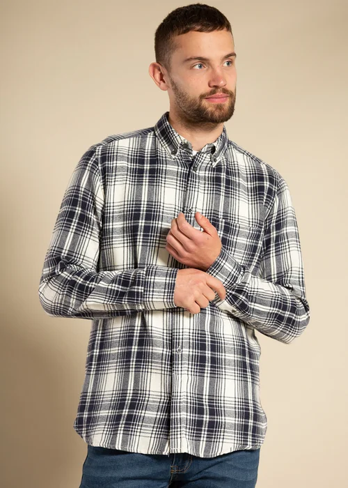 French Connection Ecru Cotton Flannel Long Sleeve Shirt - S Image 1
