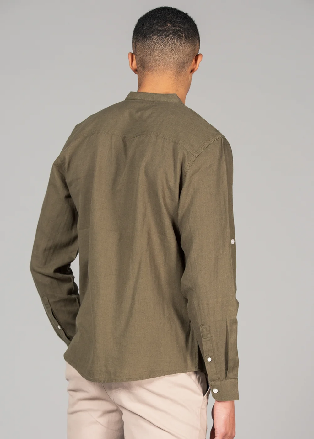 Tokyo Laundry Green Linen Blend Button-Up Shirt with Grandad Collar - S Image 2