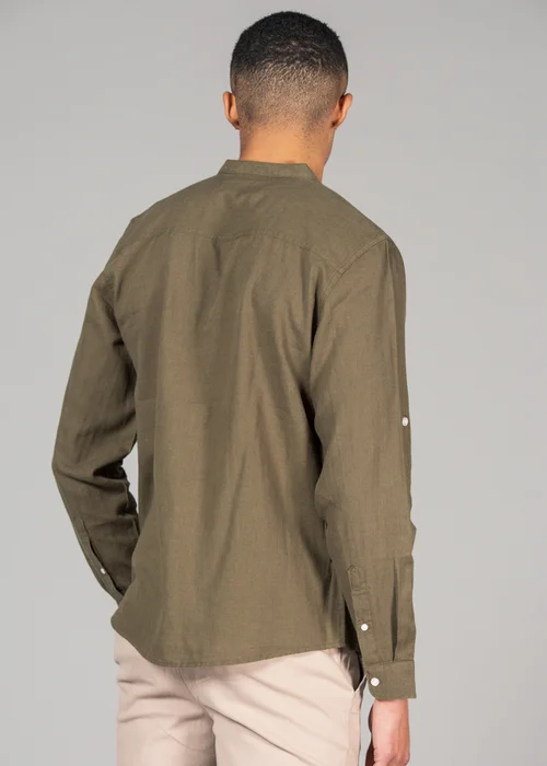 Tokyo Laundry Green Linen Blend Button-Up Shirt with Grandad Collar - S Image 2