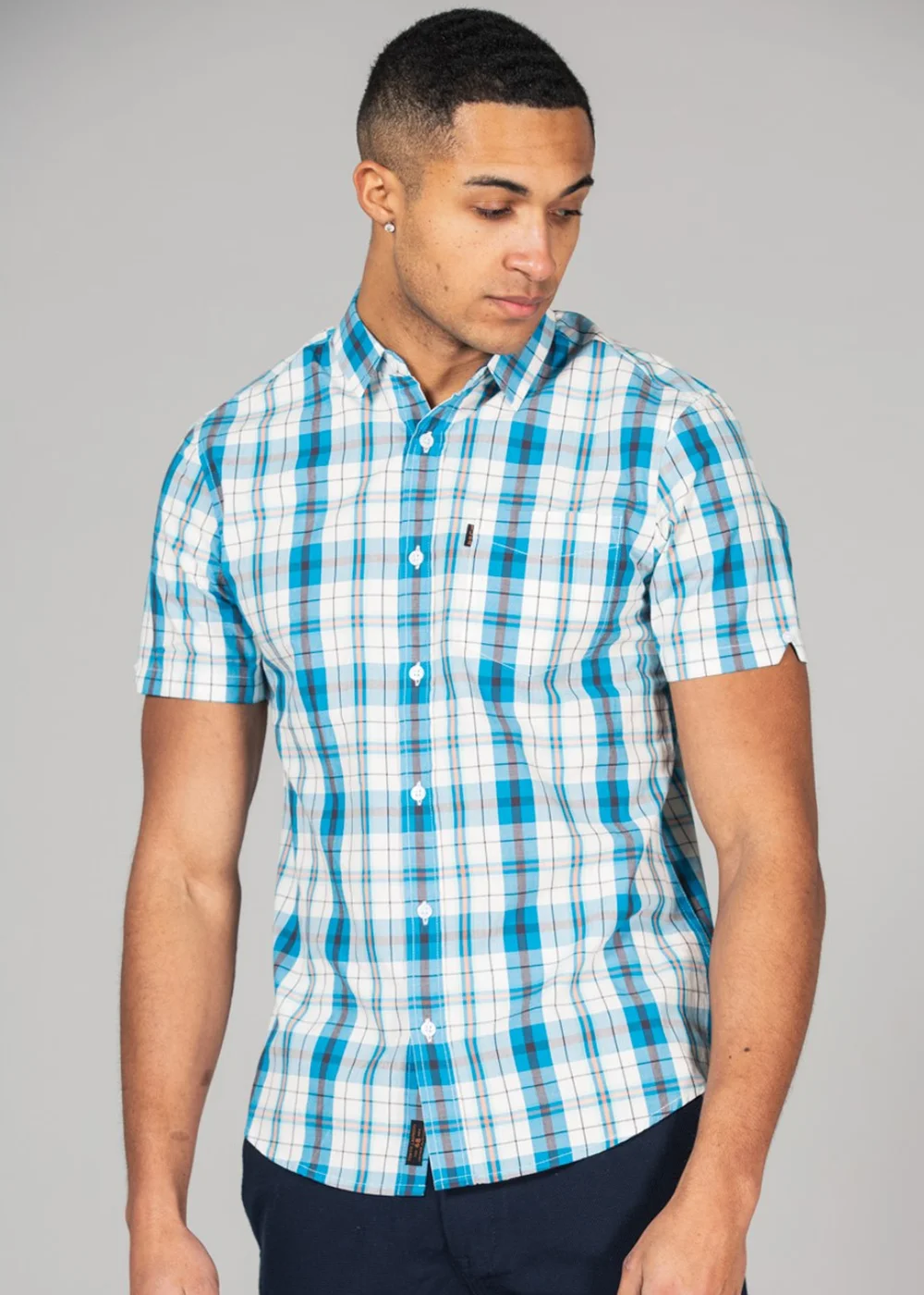 Tokyo Laundry Blue Cotton Short Sleeve Button-Up Checked Shirt - S Image 1
