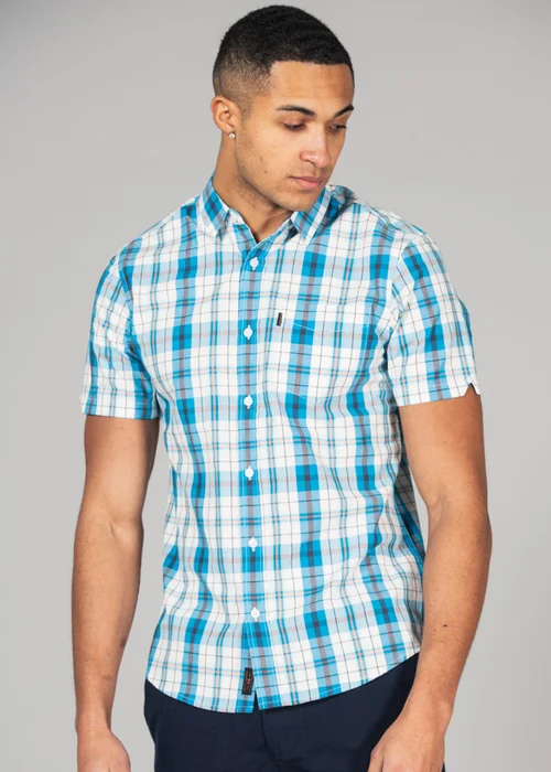 Tokyo Laundry Blue Cotton Short Sleeve Button-Up Checked Shirt - S Image 1
