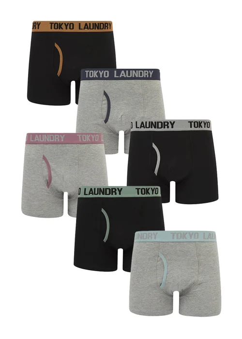 Tokyo Laundry Black & Grey Cotton 6-Pack Boxers - S Image 1