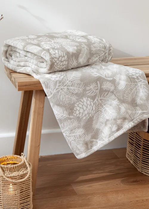 furn. Irwin Woodland Fleece Throw 140 x 180cm Stone - One Size Image 1