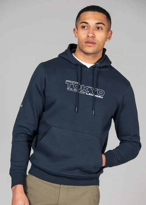 Tokyo Laundry Navy Cotton Blend Hoody with Branding Print - S Image 1