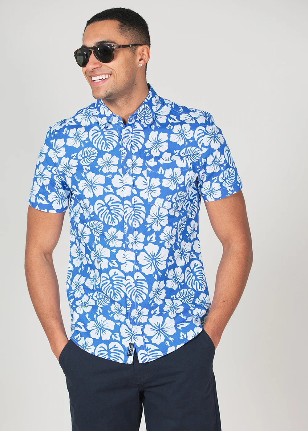 Tokyo Laundry Blue Cotton Short Sleeve Button-Up Printed Shirt - L Image 1
