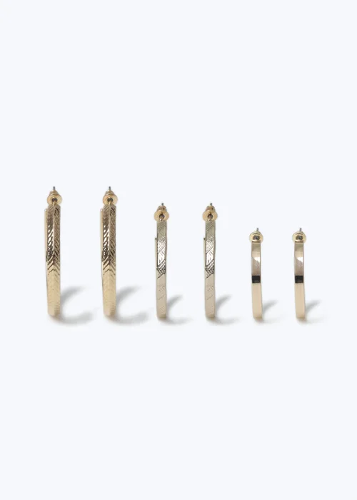 Muse 3 Pack Gold Textured Hoop Earrings - One Size Image 1