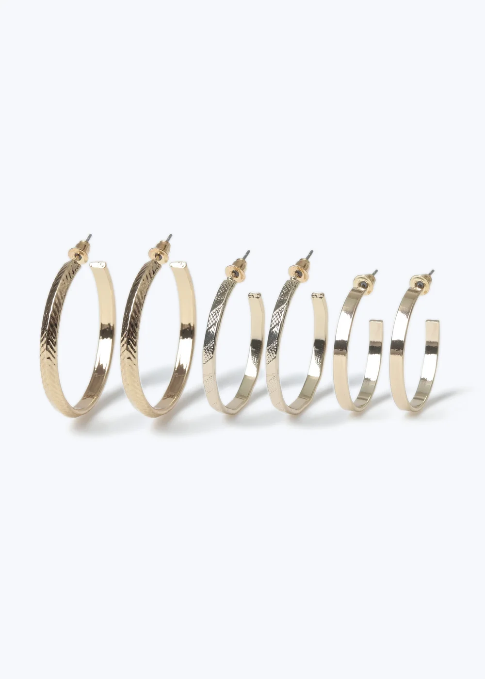 Muse 3 Pack Gold Textured Hoop Earrings - One Size Image 2