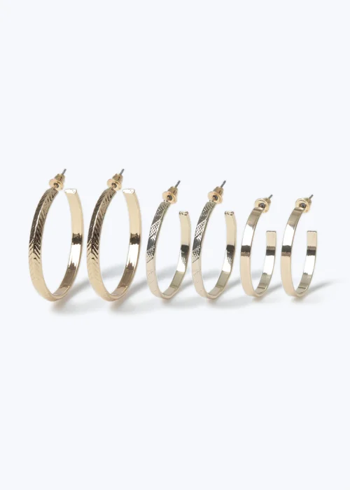 Muse 3 Pack Gold Textured Hoop Earrings - One Size Image 2
