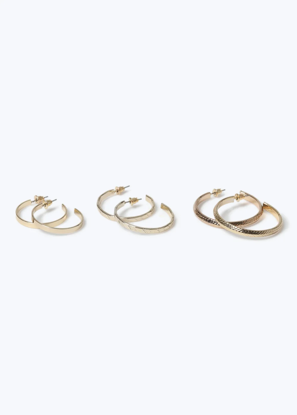 Muse 3 Pack Gold Textured Hoop Earrings - One Size Image 3