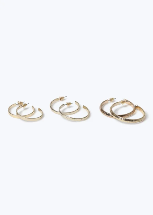 Muse 3 Pack Gold Textured Hoop Earrings - One Size Image 3