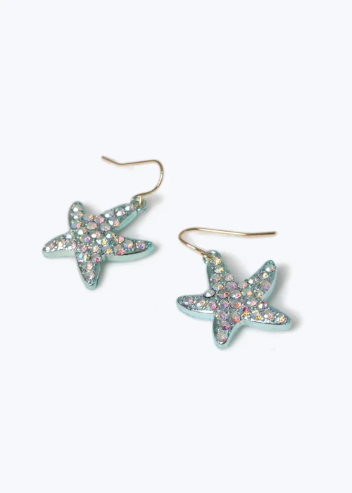 Blue Starfish Earrings - One Size Image 2