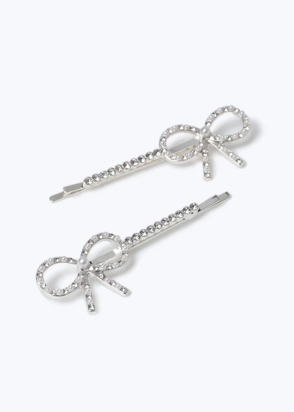 Muse 2 Pack Silver Pearl Bow Hair Clips - One Size Image 1