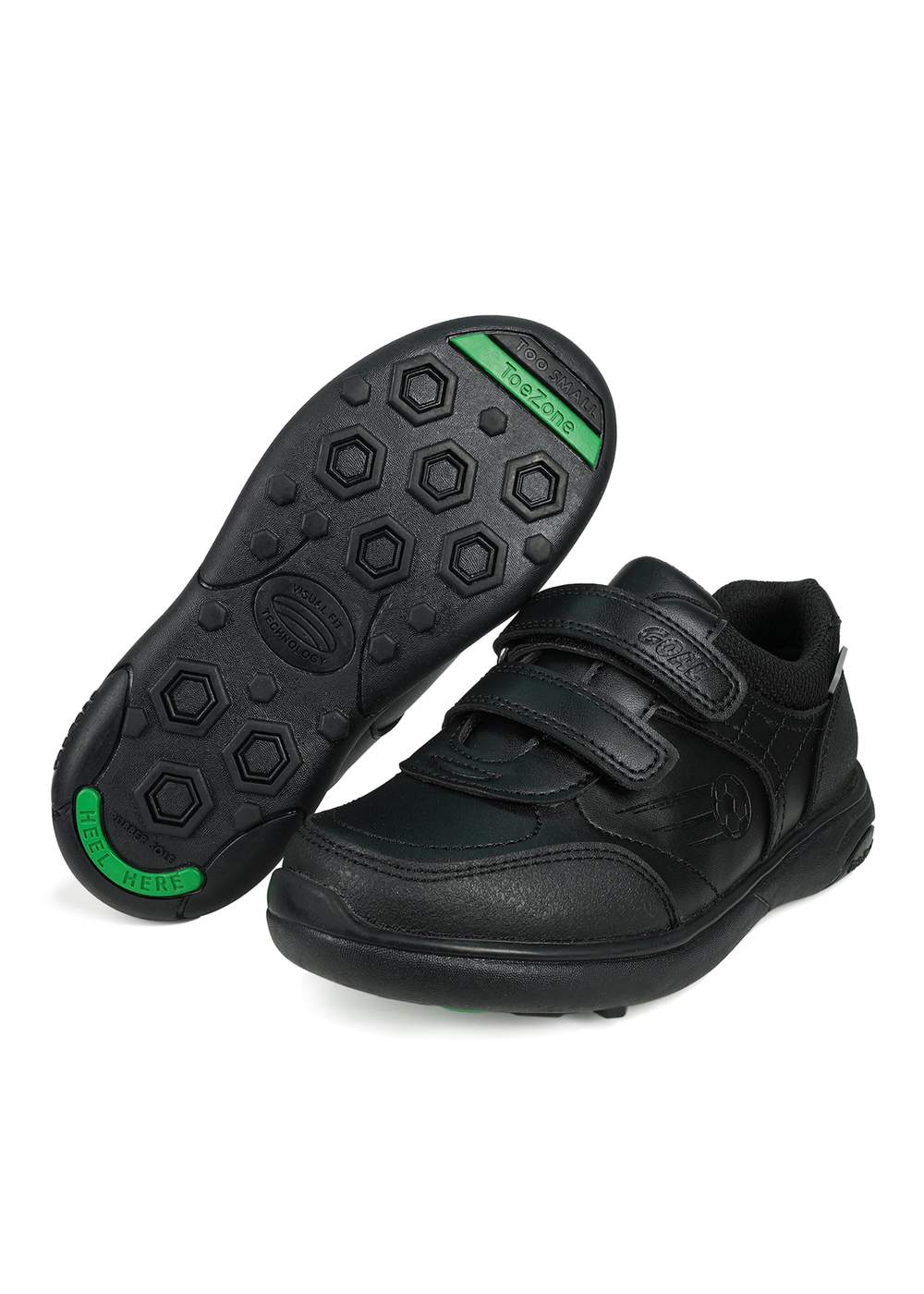 ToeZone Boys Black Harry Coated Leather Football School Shoes (Younger 8 - Older 2) - 1 Infants Image 1