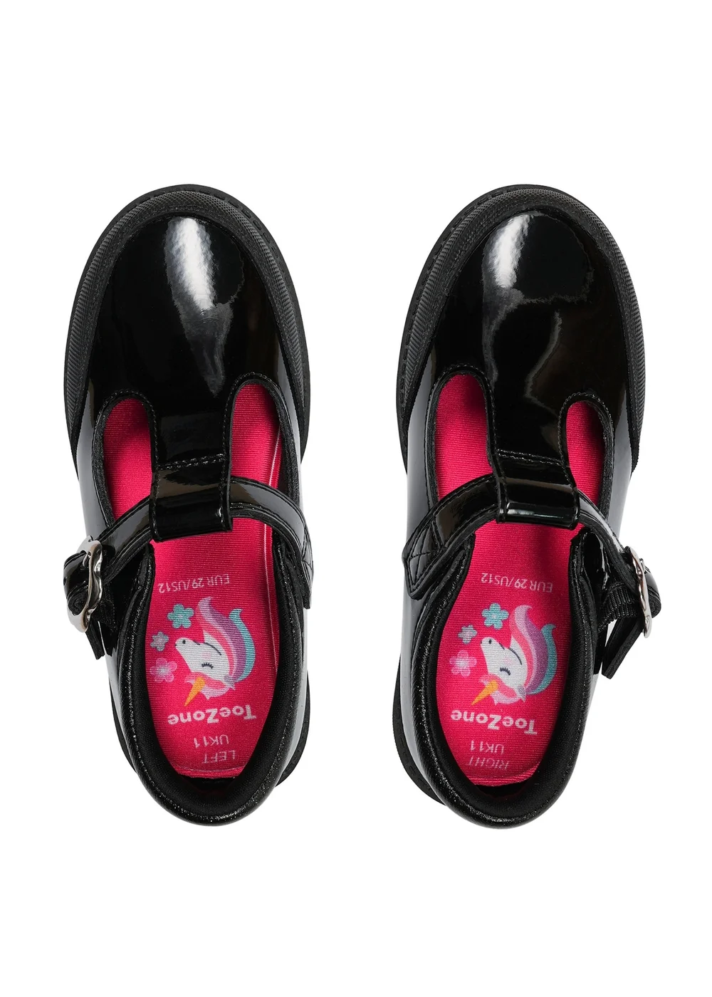 ToeZone Girls Black Clover Patent Coated Leather T-Bar Flower School Shoe (Younger 8 - Older 2) - 1 Infants Image 3