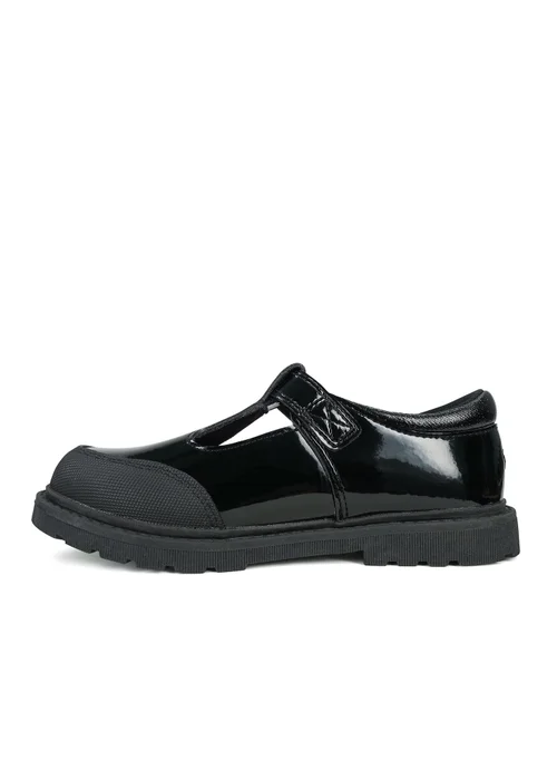 ToeZone Girls Black Clover Patent Coated Leather T-Bar Flower School Shoe (Younger 8 - Older 2) - 1 Infants Image 4