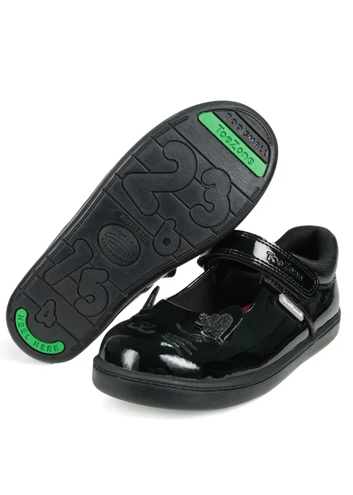 ToeZone Girls Black Kit Patent Coated Leather Bunny School Shoe (Younger 8 - Older 2) - 1 Infants Image 1
