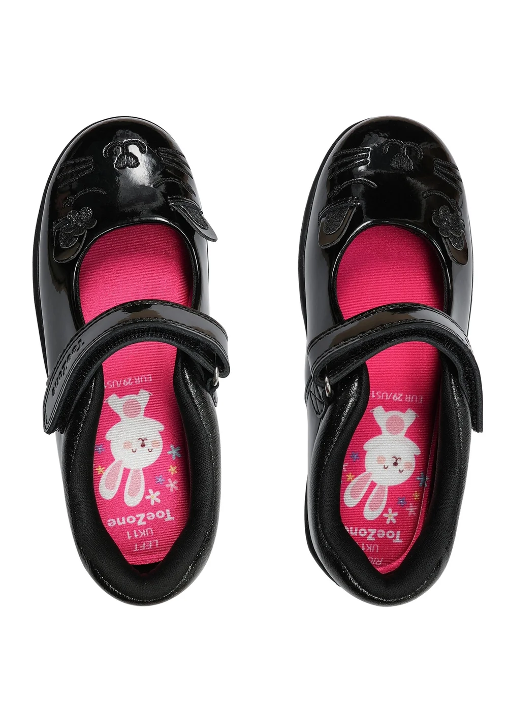 ToeZone Girls Black Kit Patent Coated Leather Bunny School Shoe (Younger 8 - Older 2) - 1 Infants Image 3