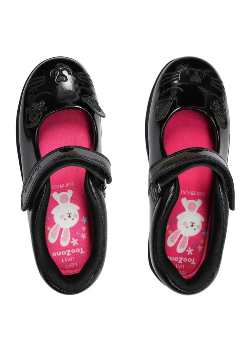 ToeZone Girls Black Kit Patent Coated Leather Bunny School Shoe (Younger 8 - Older 2) - 1 Infants Image 3