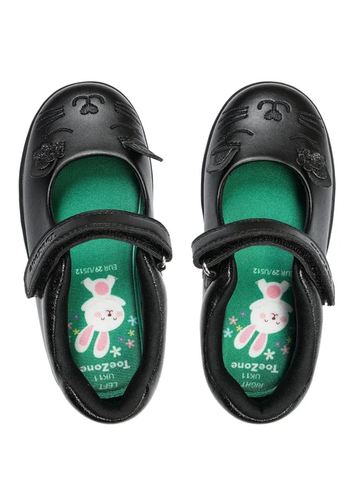 ToeZone Girls Black Amy Coated Leather Bunny School Shoe (Younger 8 - Older 2) - 1 Infants Image 3