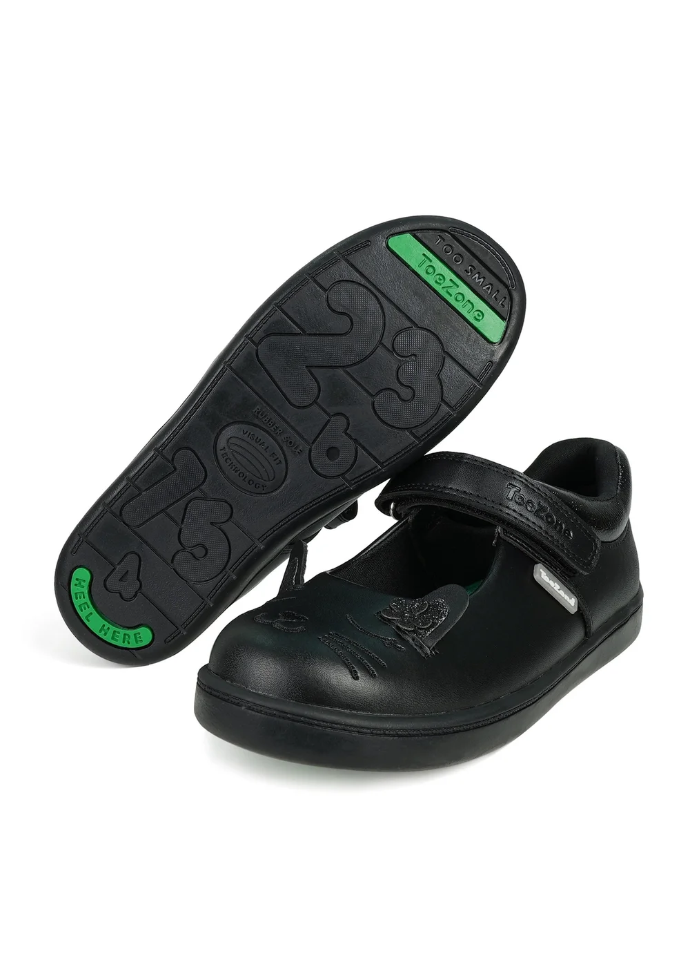 ToeZone Girls Black Amy Coated Leather Bunny School Shoe (Younger 8 - Older 2) - 1 Infants Image 1