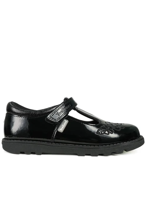 ToeZone Girls Black Flo Patent Leather Rip Tape Flower School Shoe (Younger 6 - 13) - 8 infants Image 2