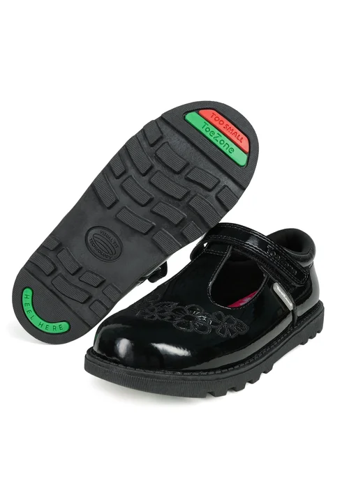 ToeZone Girls Black Flo Patent Leather Rip Tape Flower School Shoe (Younger 6 - 13) - 8 infants Image 1