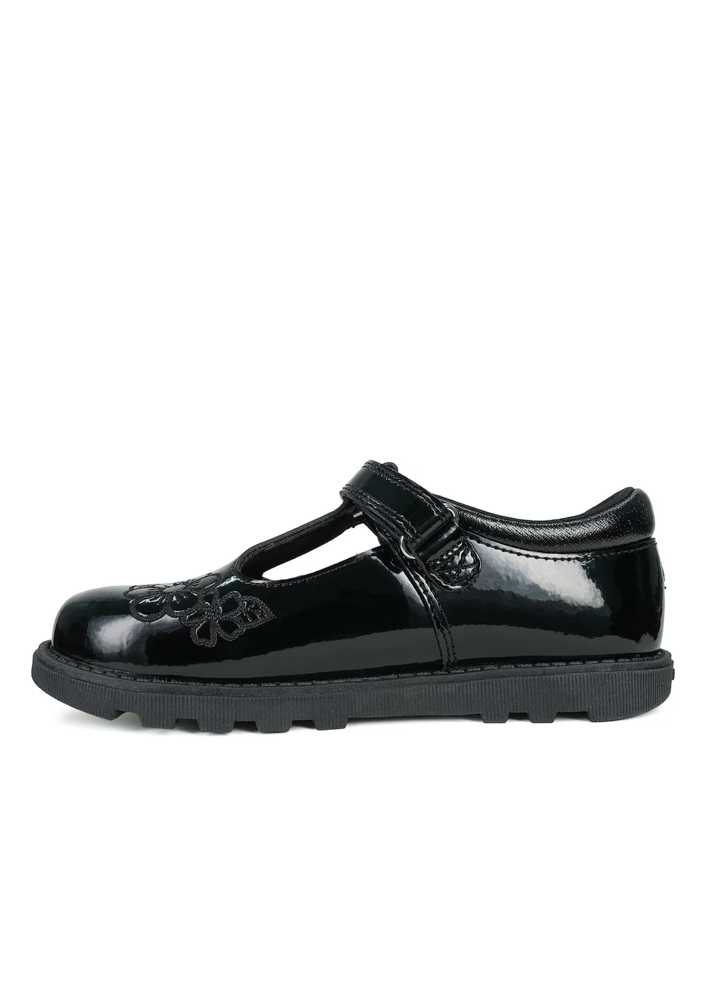 ToeZone Girls Black Flo Patent Leather Rip Tape Flower School Shoe (Younger 6 - 13) - 8 infants Image 4