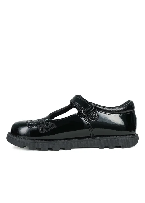ToeZone Girls Black Flo Patent Leather Rip Tape Flower School Shoe (Younger 6 - 13) - 8 infants Image 4