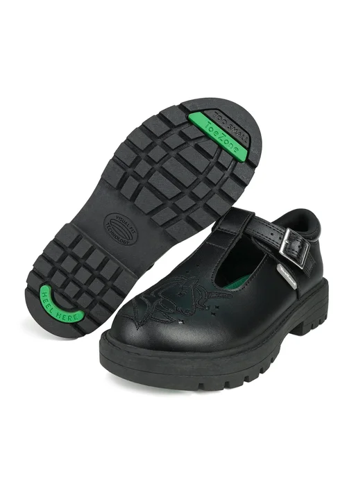 ToeZone Girls Black Anya Coated Leather T-Bar Unicorn School Shoe (Younger 8 - Older 2) - 11 Infants Image 1