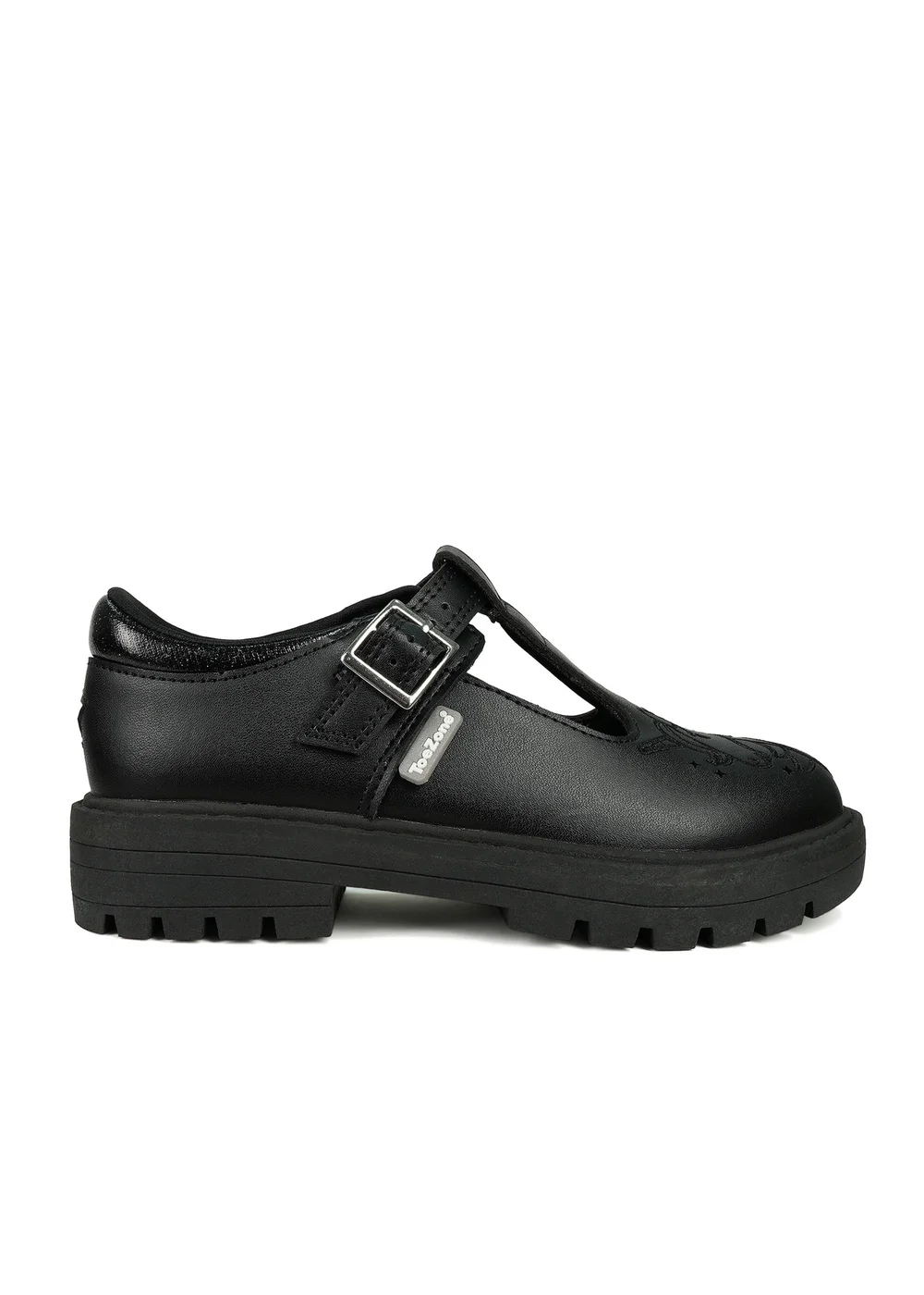 ToeZone Girls Black Anya Coated Leather T-Bar Unicorn School Shoe (Younger 8 - Older 2) - 11 Infants Image 2
