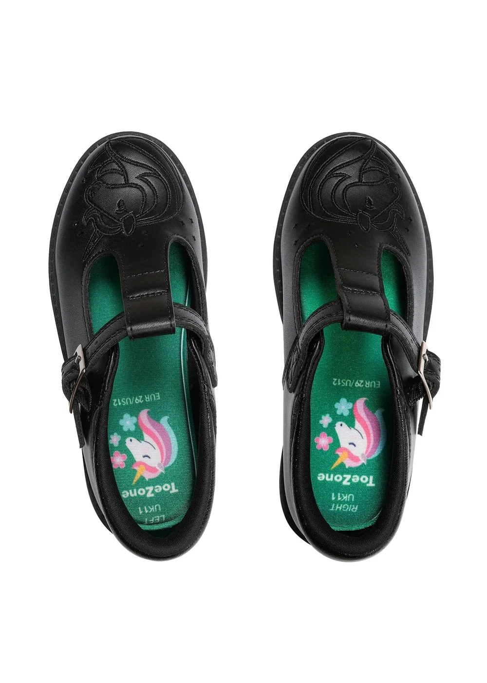 ToeZone Girls Black Anya Coated Leather T-Bar Unicorn School Shoe (Younger 8 - Older 2) - 11 Infants Image 3