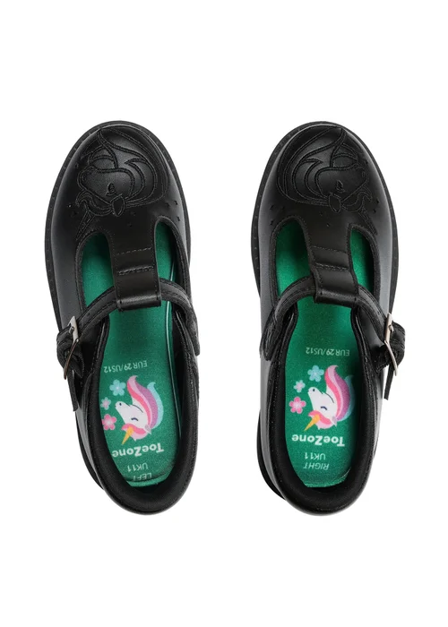 ToeZone Girls Black Anya Coated Leather T-Bar Unicorn School Shoe (Younger 8 - Older 2) - 11 Infants Image 3