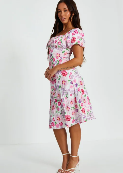 Quiz White Petite Floral Puff Sleeve Mini Dress - 6 Image 3