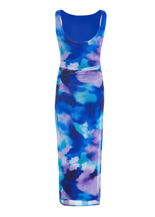 Quiz Blue Mesh Tie Dye Print Midaxi Dress - 6 Image 5