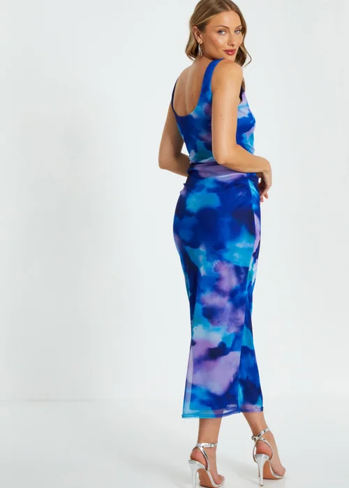 Quiz Blue Mesh Tie Dye Print Midaxi Dress - 6 Image 2