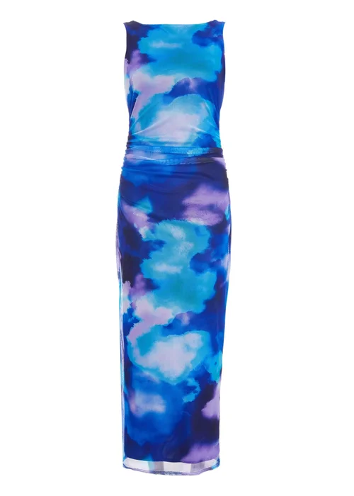 Quiz Blue Mesh Tie Dye Print Midaxi Dress - 6 Image 4