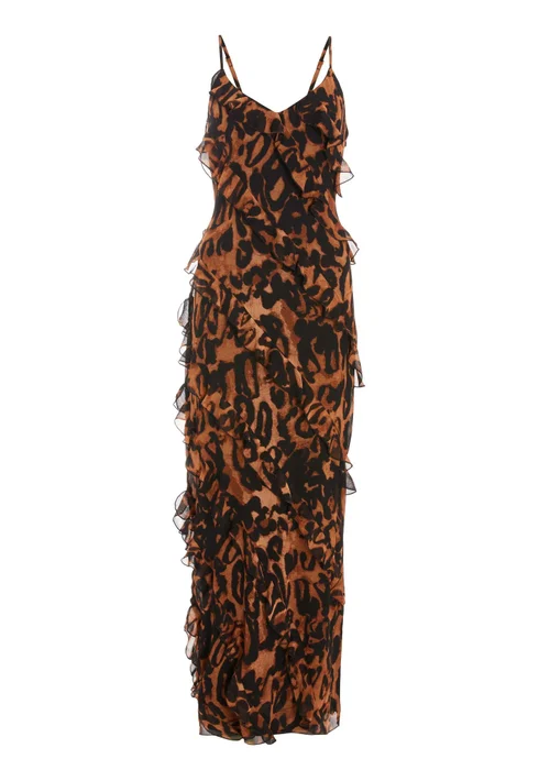 Quiz Brown Leopard Print Ruffle Tiered Maxi Dress - 6 Image 4