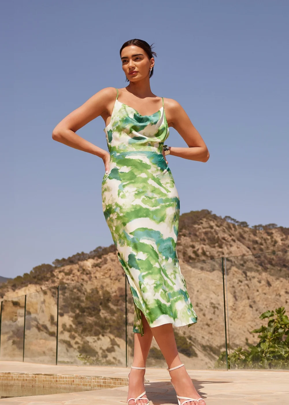 Quiz Green Marble Print Cowl Neck Midaxi Dress - 14 | Matalan Quiz Green Marble Print Cowl Neck Midaxi Dress - 14 | Matalan