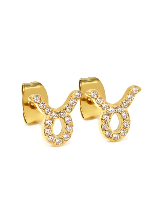 Say It With Gold Taurus Earrings with CZ Stones - One Size Image 1