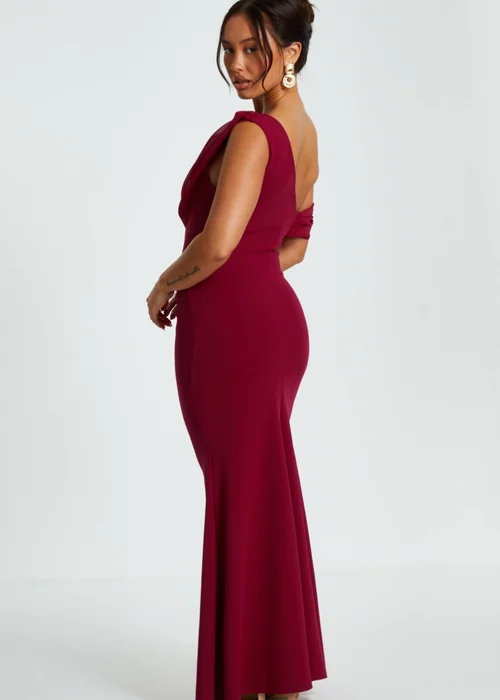 Quiz Red Petite Asymmetric Cowl Neck Maxi Dress - 4 Image 2