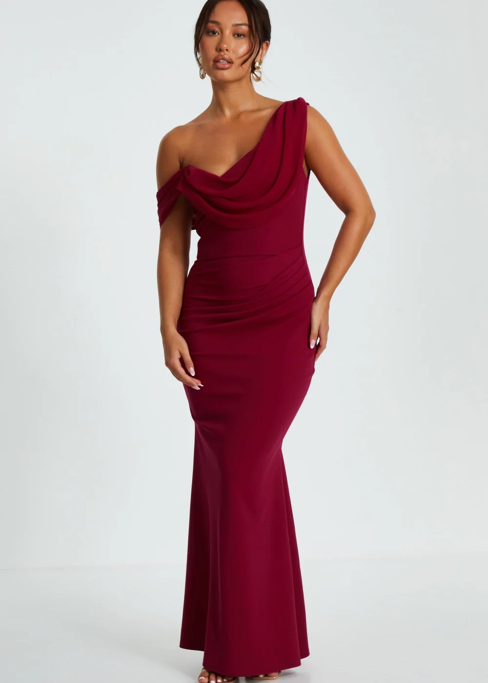 Quiz Red Petite Asymmetric Cowl Neck Maxi Dress - 4 Image 1
