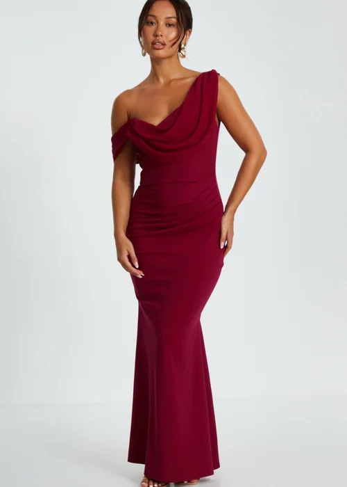 Quiz Red Petite Asymmetric Cowl Neck Maxi Dress - 4 Image 1
