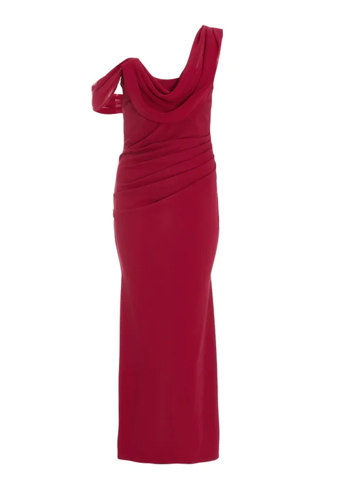 Quiz Red Petite Asymmetric Cowl Neck Maxi Dress - 4 Image 4