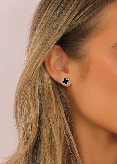 Say It With Silver & Black Clover Earrings - One Size Image 2